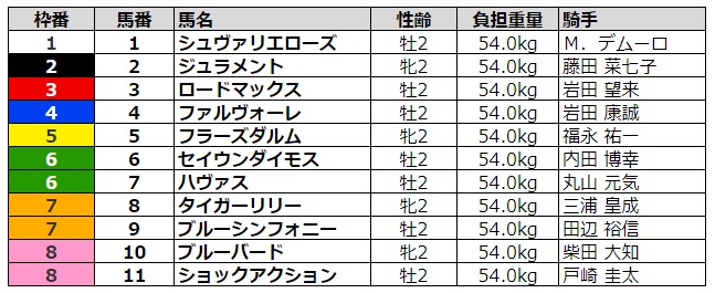 新潟2歳ステークス2020 枠順