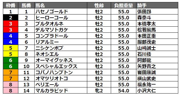 全日本2歳優駿2022 枠順