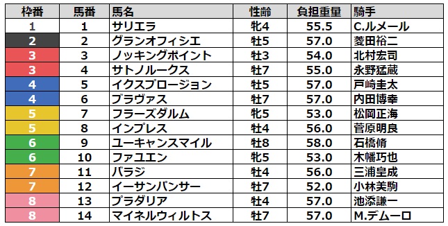 新潟記念2023 枠順