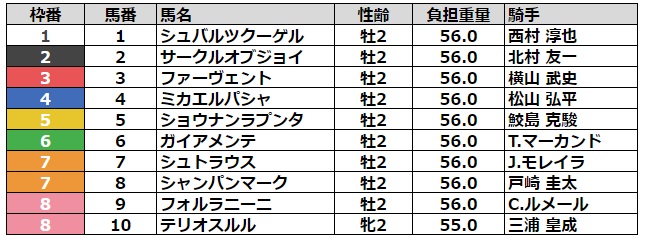 東京スポーツ杯2歳ステークス2023 枠順